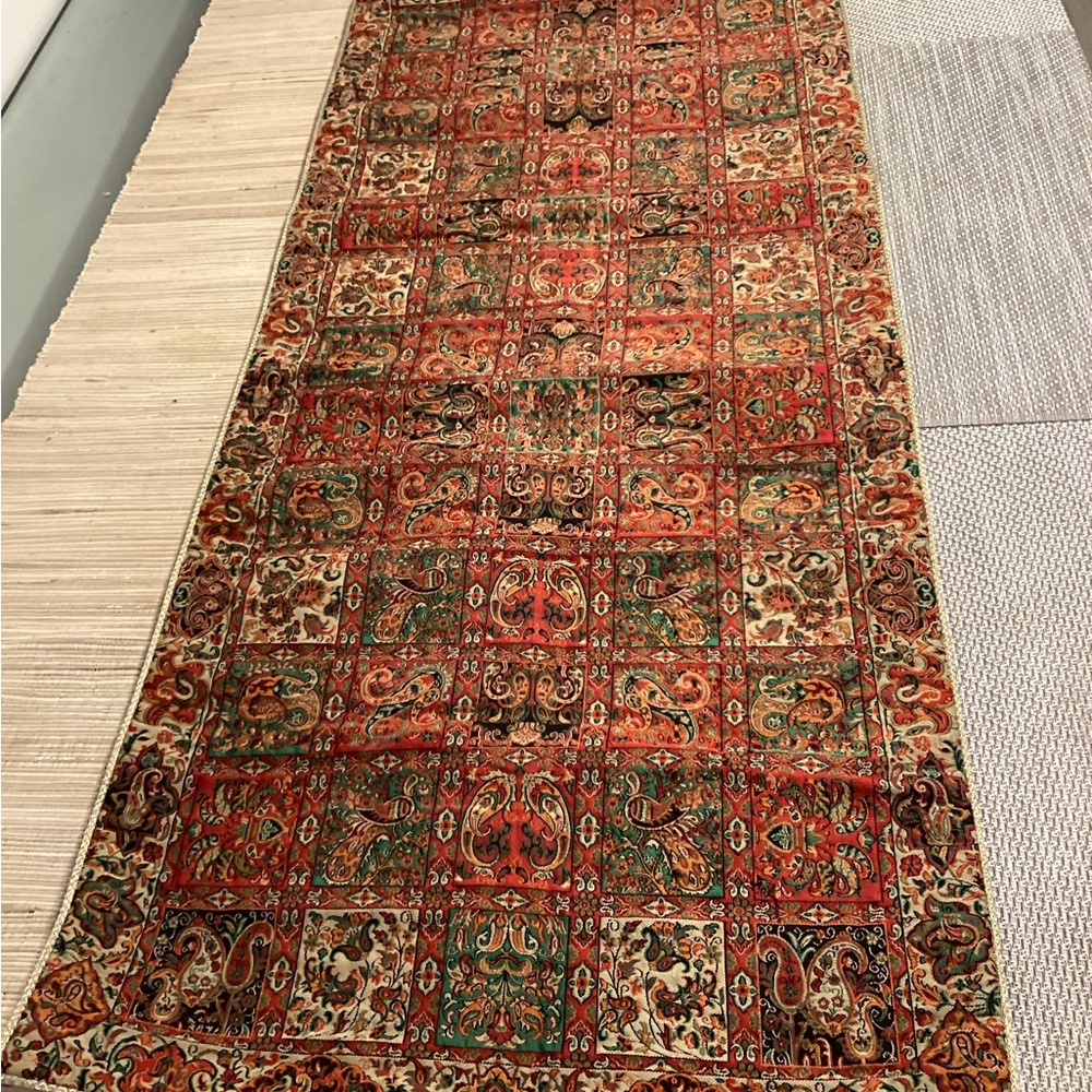 Vintage-Inspired Red & Green Persian-Style Runner  hand made